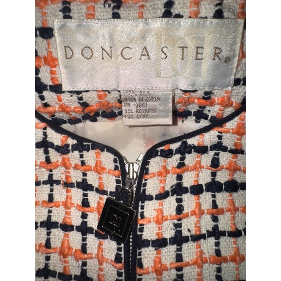 Doncaster Tweed Jacket Women Orange Black Silk Zip Front Plaid Blazer Size 16 - Picture 4 of 8